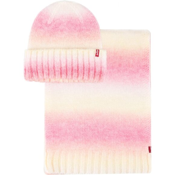 Women's Pink Cuffed Ombre Beanie and Scarf Set Style and Warmth Cozy - Picture 1 of 7